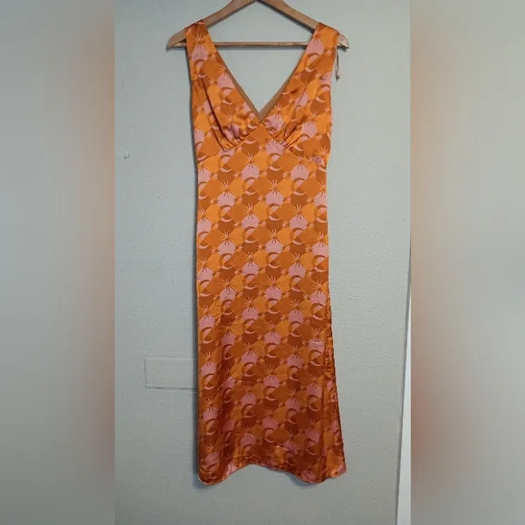 Dress forum celestial print v-neck satin midi dress hippie boho - Picture 4 of 11